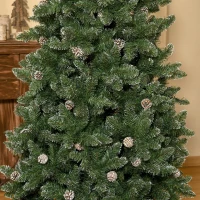 HOMCOM 7.5ft Artificial Christmas Tree, Flocked Christmas Tree with Pine Cones, 1119 Branch Tips and Metal Base, Green(m-9)