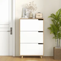HOMCOM Slim Shoe Storage Cabinet with 3 Flip Drawers and Adjustable Shelves, Shoe Cabinet for 18-24 Pairs, White(m-8)
