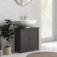 HOMCOM Bathroom Vanity Cabinet, Under Sink Bathroom Cabinet with 2 Doors and Adjustable Shelf, Coffee(m-2)