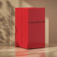 HOMCOM 3.2 Cu Ft Compact Refrigerator, Mini Fridge with Freezer, Adjustable Shelves and Reversible Doors for Bedroom, Red(m-3)
