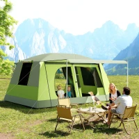 Outsunny Tunnel Tent Camping Shelter w/ Porch, Two Rooms, Lamp Hook, Portable Carry Bag, Green(m-1)