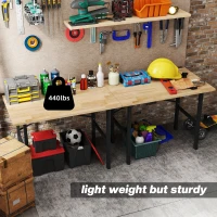 HOMCOM 46" Work bench Table Oak Wood Top, Heavy-Duty Steel Work Table High Stability Workstation, Natural Wood(m-7)