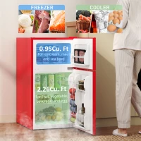 HOMCOM 3.2 Cu Ft Compact Refrigerator, Mini Fridge with Freezer, Adjustable Shelves and Reversible Doors for Bedroom, Red(m-4)