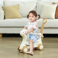 Qaba 5 in 1 Kids Rocking Horse with Detachable Base, Safety Guardrails, Footrests, Push Handle for Ages 1-6, Brown(m-9)