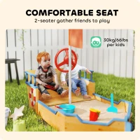 Outsunny Kids Wooden Sandbox Pirate Ship Sandboat Outdoor Backyard Playset Children Sandpit w/ Bench Seat Storage Space & Flag for 3-6 Years Old(m-5)