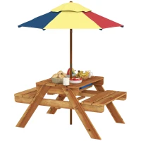 Outsunny Toddler Water Table Kids Sand & Water Table with Removable Foldable Umbrella for Patio Lawn Garden, Aged 3-6 Years Old(m-11)