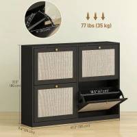 HOMCOM Narrow Shoe Storage Cabinet, Rattan Shoe Cabinet with 4 Flip Drawers and Adjustable Shelves for 20 Pairs, Black(m-3)