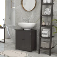 HOMCOM Bathroom Vanity Cabinet, Under Sink Bathroom Cabinet with 2 Doors and Adjustable Shelf, Coffee(m-8)
