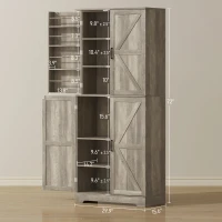 HOMCOM Farmhouse Kitchen Pantry, 72" Tall Pantry Cabinet with 4 Barn Doors, 4 Adjustable Shelves and 8 Door Shelves, Gray Wash(m-3)