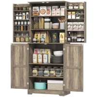 HOMCOM Farmhouse Kitchen Pantry, 72" Tall Pantry Cabinet with 4 Barn Doors, 4 Adjustable Shelves and 8 Door Shelves, Gray Wash