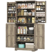 HOMCOM Farmhouse Kitchen Pantry, 72" Tall Pantry Cabinet with 4 Barn Doors, 4 Adjustable Shelves and 8 Door Shelves, Gray Wash(m-1)