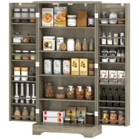 HOMCOM 50" Pantry Storage Cabinet, Farmhouse Kitchen Pantry Cabinet with Doors, Adjustable Shelves, Distressed Grey(m-2)