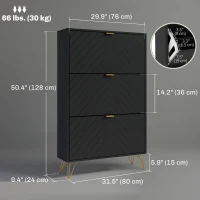 HOMCOM Modern Shoe Storage Cabinet with 3 Flip Drawers for 18 Pairs, Narrow Shoe Organizer for Entryway, Hallway, Black(m-3)