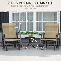 Outsunny 3PCs Gliding Rocking Chair & Bistro Tea Table Set, Grey(m-4)
