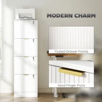 HOMCOM Lockable Filing Cabinet with 4 Fluted Drawers, File Cabinet with Adjustable Hanging Rails for A4 Letter Files, White(m-9)