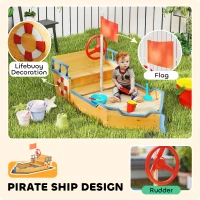 Outsunny Kids Wooden Sandbox Pirate Ship Sandboat Outdoor Backyard Playset Children Sandpit w/ Bench Seat Storage Space & Flag for 3-6 Years Old(m-4)