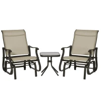 Outsunny 3PCs Gliding Rocking Chair & Bistro Tea Table Set, Grey(m-11)