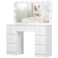 HOMCOM Makeup Vanity Table, Dressing Table with Mirror and Lights, Modern Makeup Table with 7 Drawers and 10 LED Lights, White(m-2)