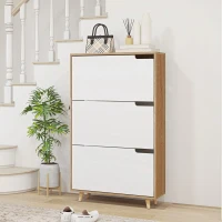 HOMCOM Slim Shoe Storage Cabinet with 3 Flip Drawers and Adjustable Shelves, Shoe Cabinet for 18-24 Pairs, White(m-9)