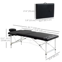 HOMCOM 83" 2 Section Foldable Massage Table Professional Salon SPA Facial Couch Tatoo Bed with Carry Bag Black(m-3)