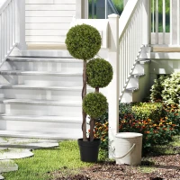 HOMCOM 4FT Potted Fake Plant, Artificial Boxwood Topiary Tree, Triple Ball Tree for Indoor and Outdoor, Green(m-1)