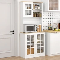 HOMCOM Kitchen Pantry Cabinet, 72" Freestanding Storage Cabinet with Hutch, Large Countertop, Glass Doors and Adjustable Shelves, Microwave Cabinet, Coffee Bar Cabinet for Dining Room, White(m-9)