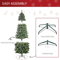 HOMCOM 7.5ft Artificial Christmas Tree, Flocked Christmas Tree with Pine Cones, 1119 Branch Tips and Metal Base, Green(m-6)