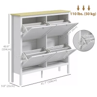 HOMCOM Entryway Shoe Storage Cabinet with 4 Flip Drawers, Adjustable Shelves, Narrow Shoe Cabinet for 20 Pairs of Shoes, White(m-3)