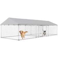 PawHut Two Room Outdoor Dog Kennel, Dog Run with Roof, Waterproof UV-Resistant Cover, Secure Lock, 19.7' x 7.5' x 5.2'(m-11)