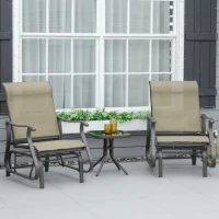 Outsunny 3PCs Gliding Rocking Chair & Bistro Tea Table Set, Grey(m-1)