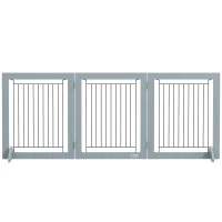 PawHut Freestanding Pet Gate, Folding Dog Gate with 2 Support Feet, 24" High, 3 Panels, for Small Dogs, Indoor Use - Grey(m-2)