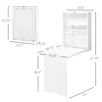 HOMCOM Wall Mounted Fold Out Convertible Desk, Multi-Function Floating Desk with Storage Shelf for Home Office, White(m-3)