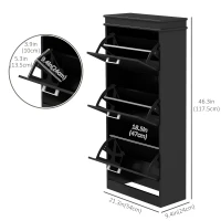 HOMCOM Slim Shoe Cabinet with 3 Flip Drawers and Adjustable Shelves, Narrow Shoe Cabinet for 15 Pairs of Shoes, Black(m-3)