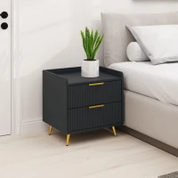 HOMCOM Bedside Table, Nightstand with 2 Drawers, Side End Table with Metal Legs for Bedroom, Black(m-1)