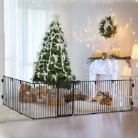 PawHut Dog Safety Gate 8-Panel Playpen Fireplace Christmas Tree Steel Fence Stair Barrier Room Divider Black(m-10)