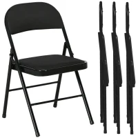 HOMCOM Set of 4 Metal Foldable Chairs, Linen Fabric Padded Folding Chairs with Cushion Seat and Open Back for Indoor, Black(m-2)