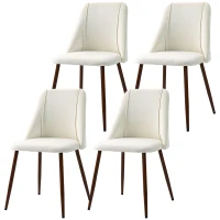 HOMCOM Upholstered Dining Chairs Set of 4, Velvet Accent Chair with Back and Wood-grain Steel Leg for Kitchen, Cream White(m-2)