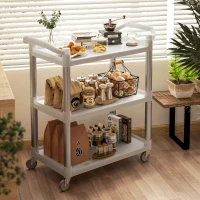 HOMCOM 3-Tier Utility Cart Rolling Storage Trolley with 3 Shelves, Silver and White(m-7)