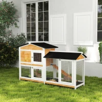 PawHut 2-tier Wood Rabbit Hutch Backyard Bunny Cage Small Animal House w/ Ramp and Outdoor Run, Yellow(m-8)