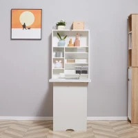 HOMCOM Wall Mounted Fold Out Convertible Desk, Multi-Function Floating Desk with Storage Shelf for Home Office, White(m-7)