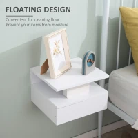 HOMCOM Floating Nightstand Set of 2, Wall Mounted Bedside Table with Drawer and Shelf, Small Night Stand for Bedroom, White(m-4)