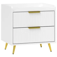 HOMCOM Bedside Table, Nightstand with 2 Drawers, Side End Table with Metal Legs for Bedroom, White(m-11)