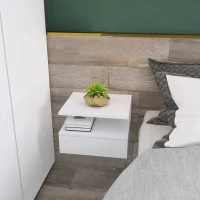 HOMCOM Floating Nightstand Set of 2, Wall Mounted Bedside Table with Drawer and Shelf, Small Night Stand for Bedroom, White(m-10)