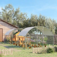 PawHut Galvanized Large Metal Chicken Coop Cage Walk-in Enclosure Poultry Hen Run House Playpen Rabbit Hutch with Cover for Outdoor Backyard 9.2' x 24.9' x 6.5' Silver(m-1)