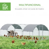 PawHut Galvanized Large Metal Chicken Coop Cage Walk-in Enclosure Poultry Hen Run House Playpen Rabbit Hutch with Cover for Outdoor Backyard 9.2' x 24.9' x 6.5' Silver(m-5)