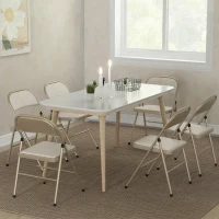 HOMCOM Set of 6 Metal Foldable Chairs, Linen Fabric Padded Folding Chairs with Cushion Seat and Open Back for Indoor, Beige(m-7)