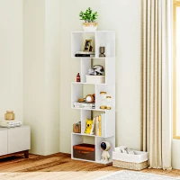 HOMCOM 5-Tier Geometric Bookshelf, S Shaped Bookcase, Modern Freestanding Display Shelf Unit for Home Office, White(m-9)