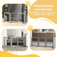PawHut Freestanding Pet Gate, Folding Dog Gate with 2 Support Feet, 24" High, 3 Panels, for Small Dogs, Indoor Use - Grey(m-4)