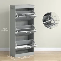 HOMCOM Slim Shoe Cabinet with 3 Flip Drawers and Adjustable Shelves, Narrow Shoe Cabinet for 15 Pairs of Shoes, Grey(m-3)