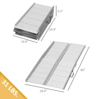 HOMCOM 5' Foldable Handicap Ramp for Home, Steps, Doorways, Aluminum Portable Wheelchair Ramp, Textured Threshold Ramp, Silver(m-3)